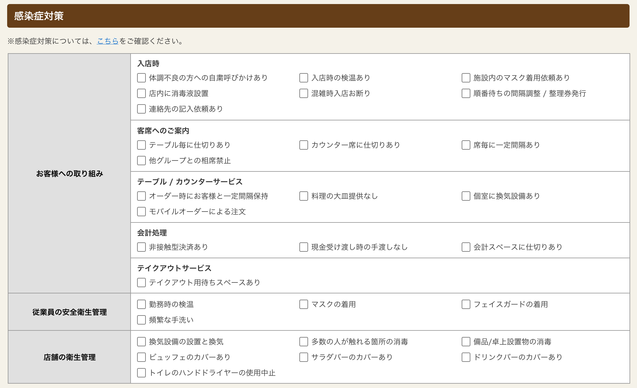 ホットペッパーグルメ店舗管理画面 お店詳細情報：編集画面 感染症対策